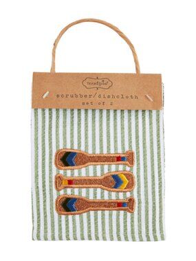 Mud Pie Kitchen Embroidered Fish and Oars Scrubby Dish Towel Set NEW